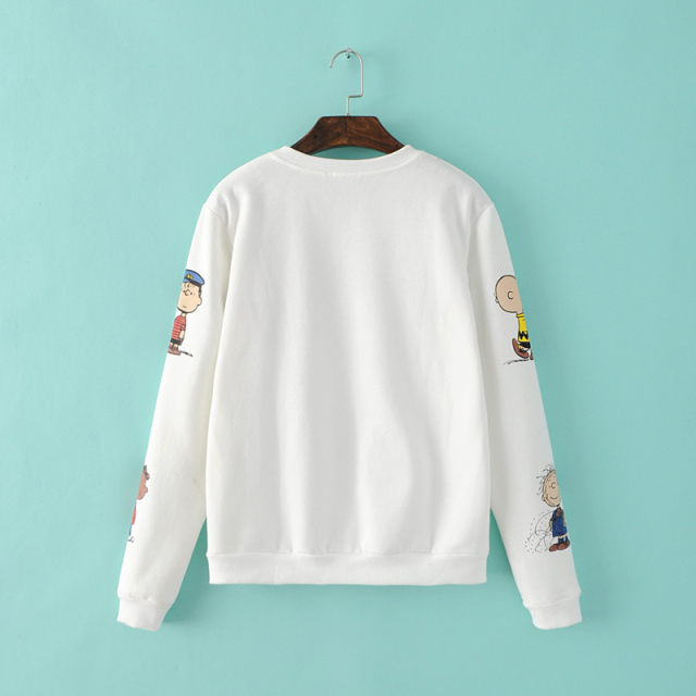 Fashion women elegant Cartoon Print Embroidery sports Hoodies pullover outwear Casual O neck long Sleeve shirts Tops