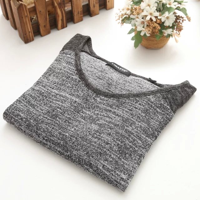 Fashion Women Elegant Gray Knitted long T-Shirt Casual Long sleeve O-neck shirt loose brand tops