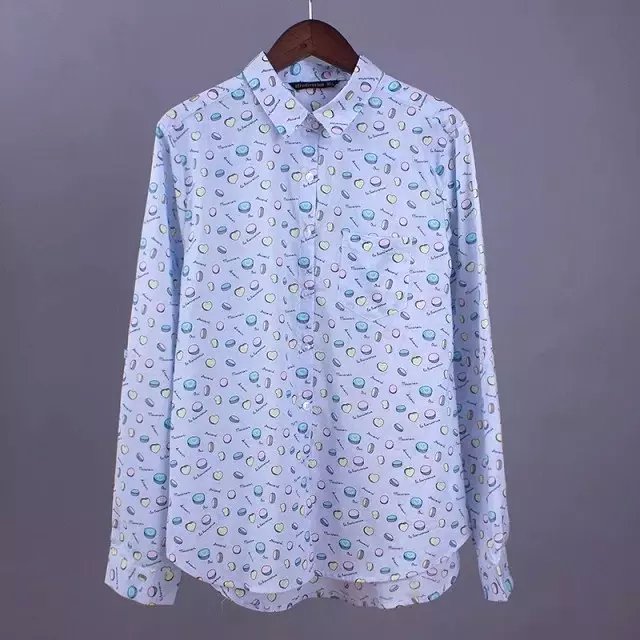 Fashion Women elegant love heart Letter print blouses blue turn-down collar button shirts casual brand tops plus size