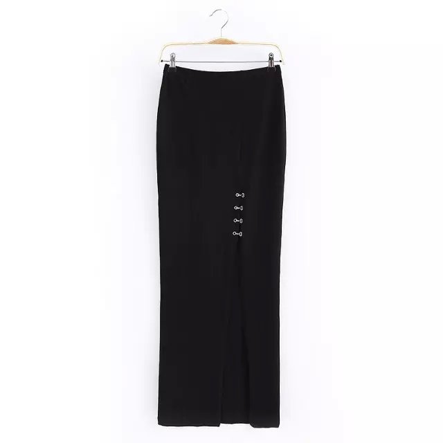 Fashion Women Elegant sexy Black Ankle-Length side open button stretch Elastic waist Skirts office lady hot casual female