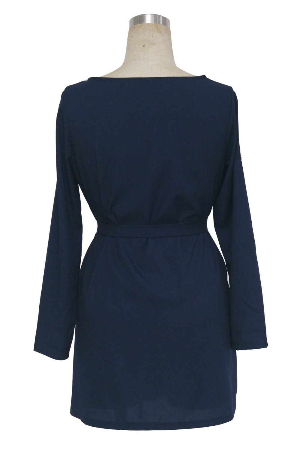 Fashion Women Elegant shirts Dresses With Belt Office Formal O-neck long Sleeve Casual Navy Blue Plus Size