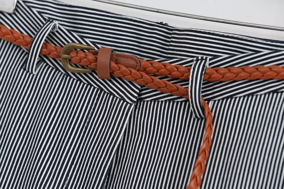 Fashion women Elegant Striped Trousers with Belt Loose Zipper Pockets Plus Size Casual brand Pants
