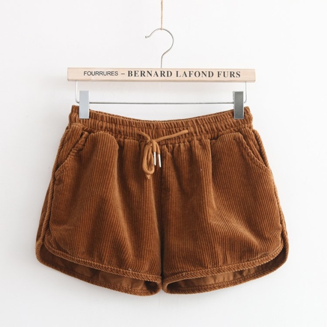 Fashion women elegant Winter Corduroy sport shorts vintage drwastring elastic waist pockets causal fit brand design