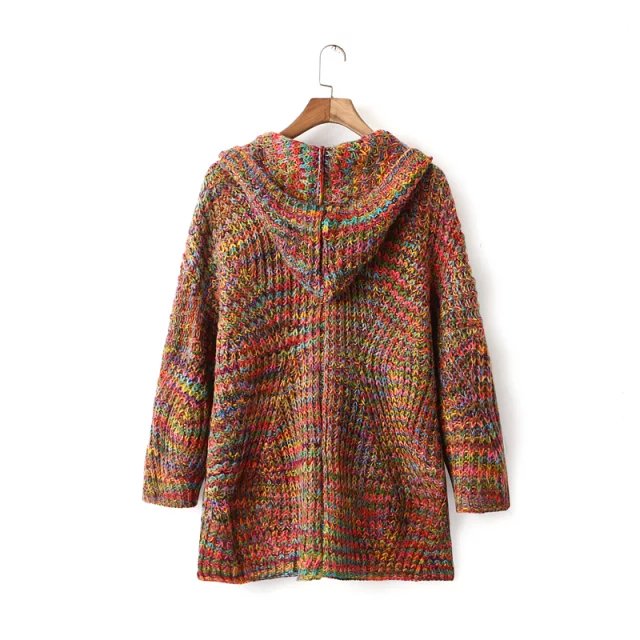 Fashion Women Elegant winter thick Knitted Colorful Yarn hooded Cardigans batwing Sleeve Casual loose Outwear Sweaters