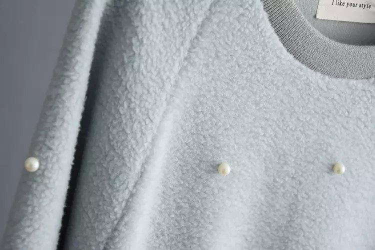 Fashion women elegant winter thick warm blue pearl pullover outwear Casual O-neck long Sleeve hoodies sweatshirts brand