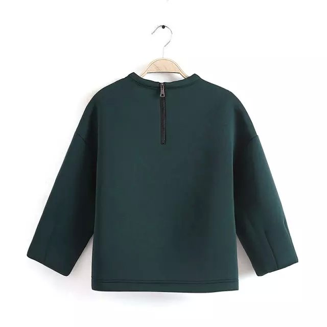 Fashion Women Green Hand Lips Embroidery cotton pullover Three Quarter Sleeve hoodies sweatshirts Casual brand female