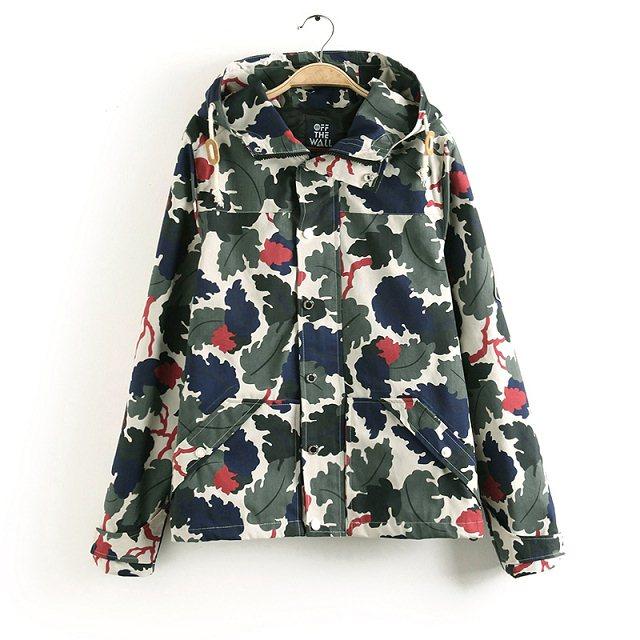 Fashion Women Jacket Camouflage hooded Drawstring Patch Designs zipper pocket Casual Long sleeve sports brand plus size