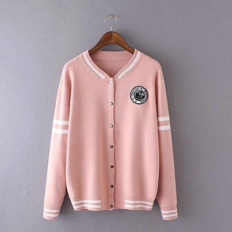 Fashion women Knitted sweater red Cashmere Embroidery patchwork button basketball jacket long sleeve casual brand Cardigan