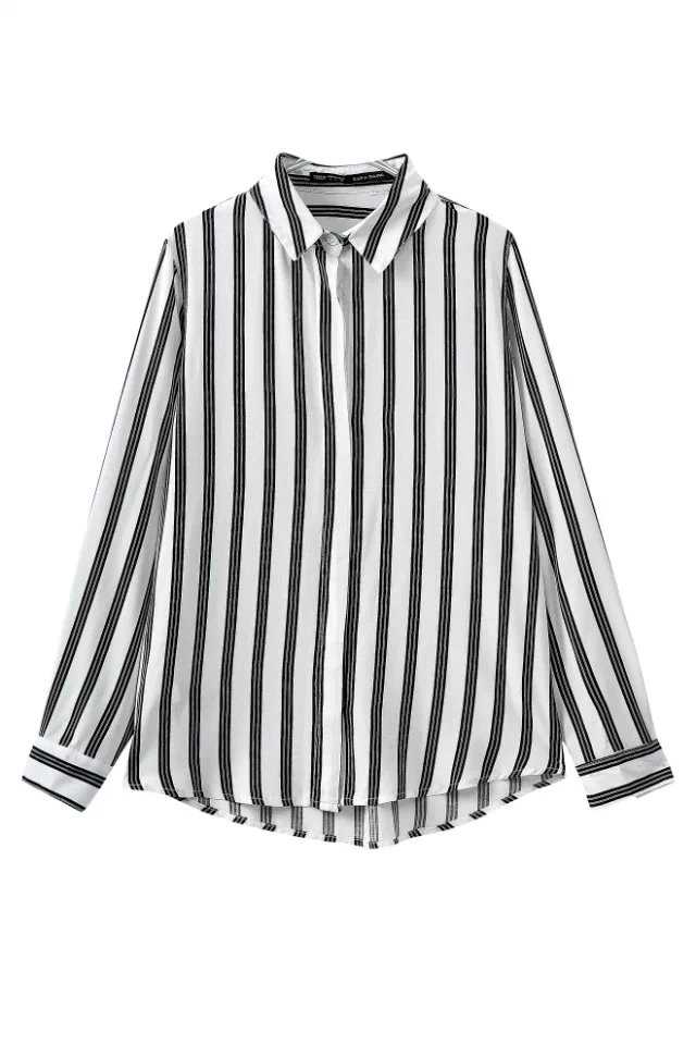 Fashion Women Office elegant striped print blouses turn -down collar button long sleeve shirts casual work wear tops