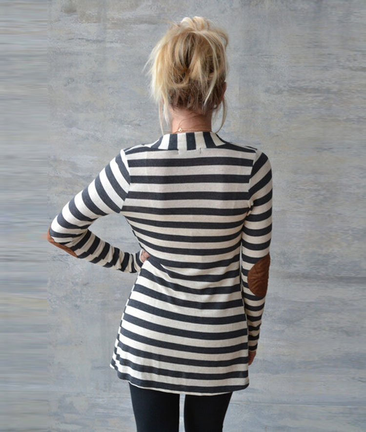 Fashion women Patch Designs striped print Jacket Long sleeve outwear Casual brand female plus size