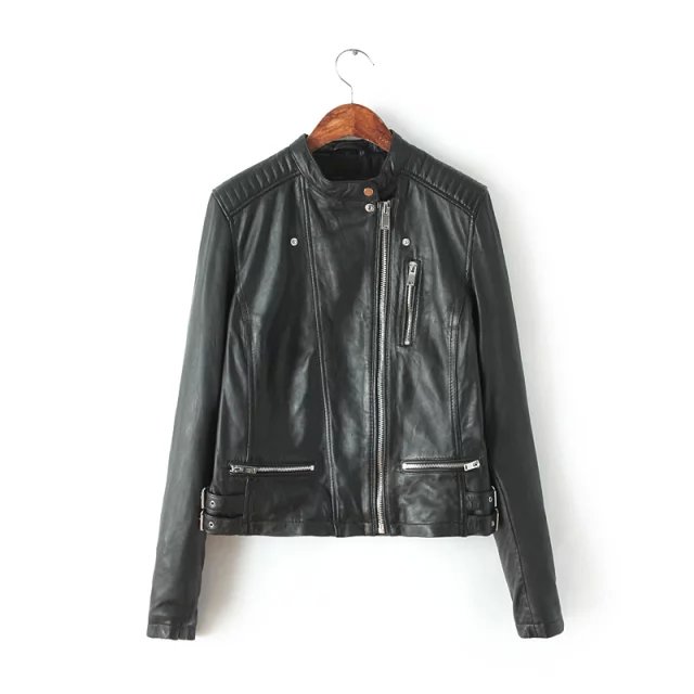 Fashion Women Punk style Cool black faux leather jacket coat vintage Zipper pocket casual brand jaqueta feminina casacos
