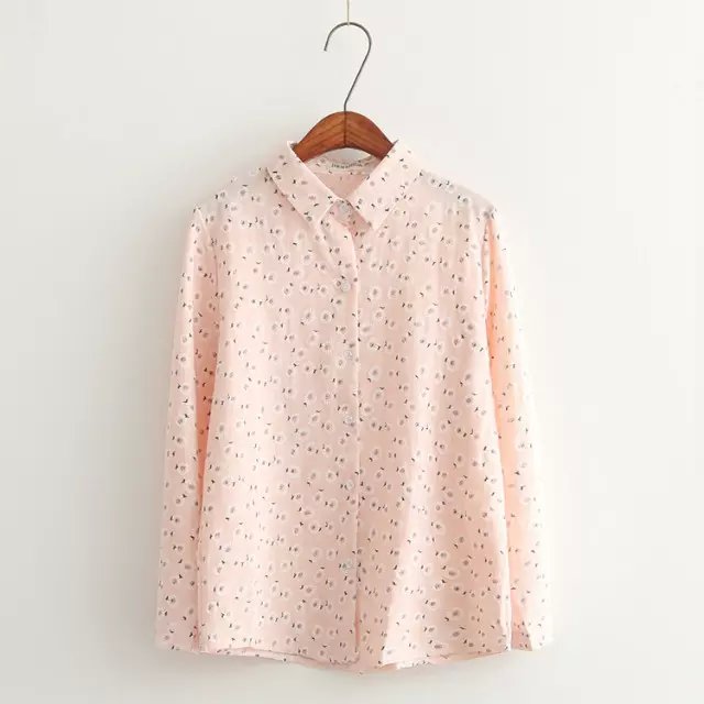 Fashion Women spring Floral print button cotton blouse vintage turn-down collar Long sleeve female shirts casual brand