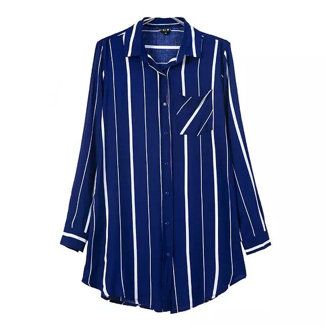 Fashion Women Stripe print Pocket shirt dress Turn down collar long Sleeve Casual Brand Loose vestidos