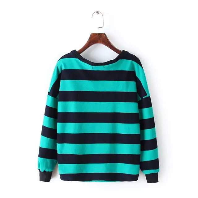 Fashion women sweatershirt Casual Striped print batwing Sleeve cotton Pullovers brand O-neck Hoodies brand loose tops