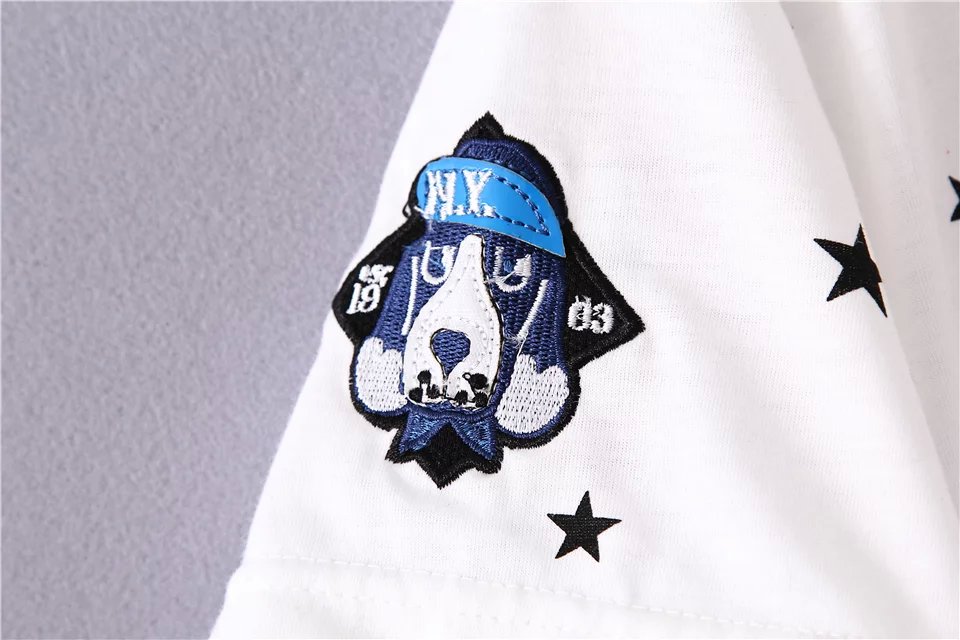 Fashion Women white cotton star Print NY dog Embroidery Sport T-shirt O-Neck short sleeve Shirts Casual plus size