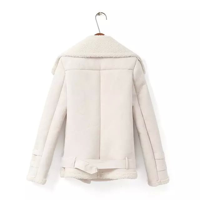 Fashion Women Winter Faux Suede Leather white Jacket Zipper pocket Coats Casual Turn-down collar Plus Size brand Outwear