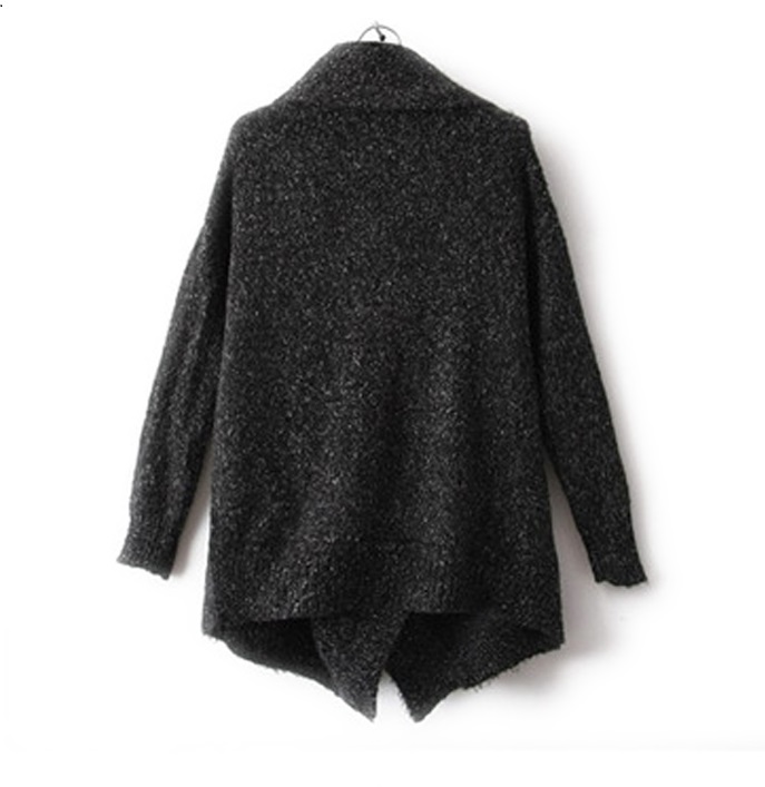 Fashion Women winter Knitted Gray Thick Irregular Cardigan long Sleeve turn-down collar Casual Button Sweater plus size