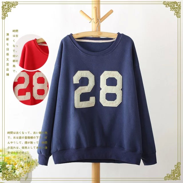 Fashion women winter thick number Embroidery red sports pullover sweatshirts Casual O-neck Batwing Sleeve hoodies brand top