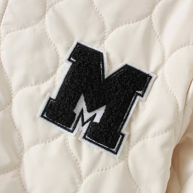 Fashion Women winter white Letter Embroidery patchwork zipper pocket basketball jacket cotton parka casual outwear coats