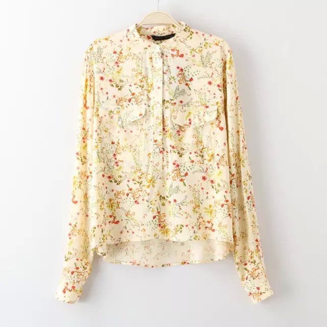 Fashion women work vintage floral print blouse Button pocket Shirts casual plus size mujer camisas femininas tops