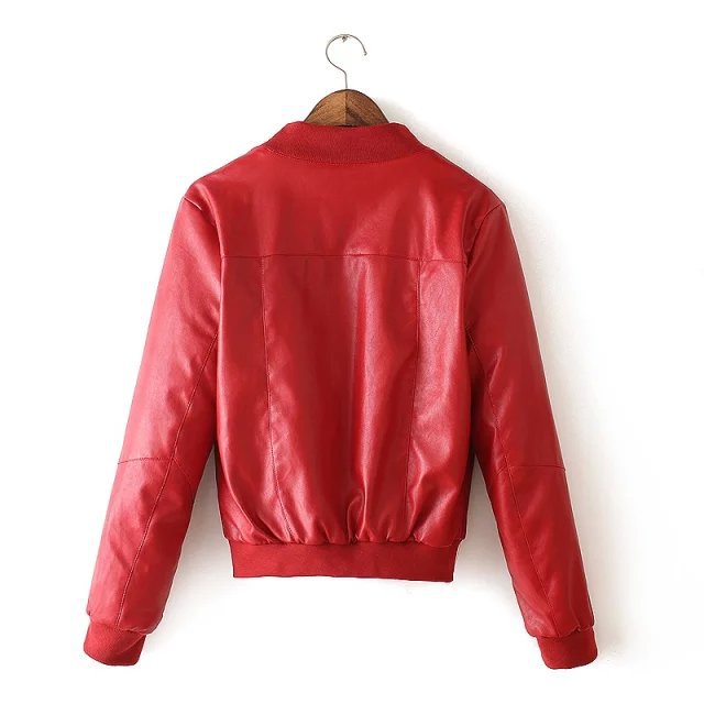 Faux leather jacket for women Fashion Autumn Cartoon Pattern Zipper Red black coat casual ladies feminina Brand