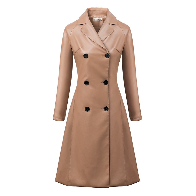 Faux Leather windbreaker for women Fashion british Style elegant Removable Tassels Pocket long trench coat Casual brand