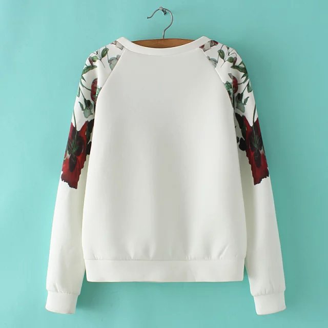 Female Sweatshirts Fashion white Floral print O-Neck sport Pullover long sleeve hoodies Casual brand women vogue