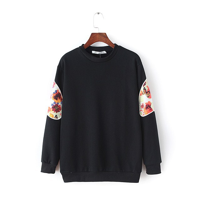 Female Sweatshirts Floral Pattern Patch long sleeve O neck White Pullover sport Autumn brand women vogue