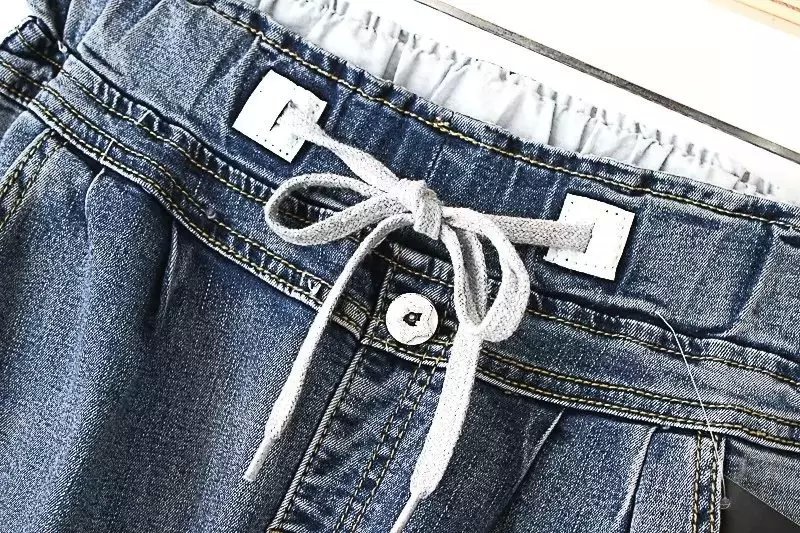 Jeans for Women Fashion elegant Elastic waist Drawstring Denim trousers pockets skinny pants casual slim brand design