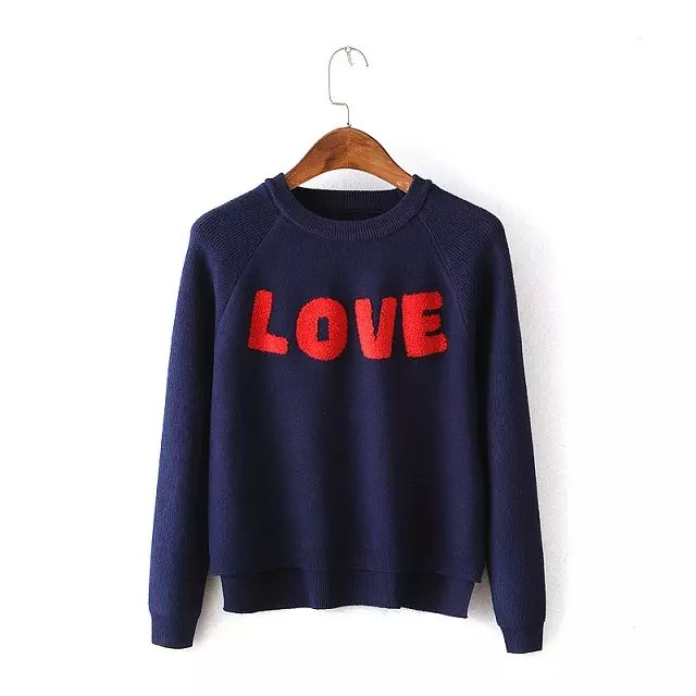 Knitted Black Sweaters for women Autumn fashion O-Neck LOVE Embroidery pullovers casual long Sleeve Brand Tops