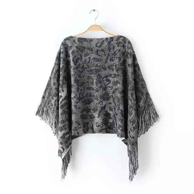 Knitted Sweaters for Women Fashion European style tiger Pattern O-neck Pullovers Tassel Batwing Sleeve Casual Cloak brand