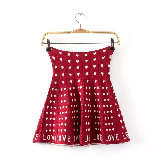 Knitting Skirts for Women Fashion Korea Vintage heart Letter high pattern Stretch Office Lady red brand Casual skirt