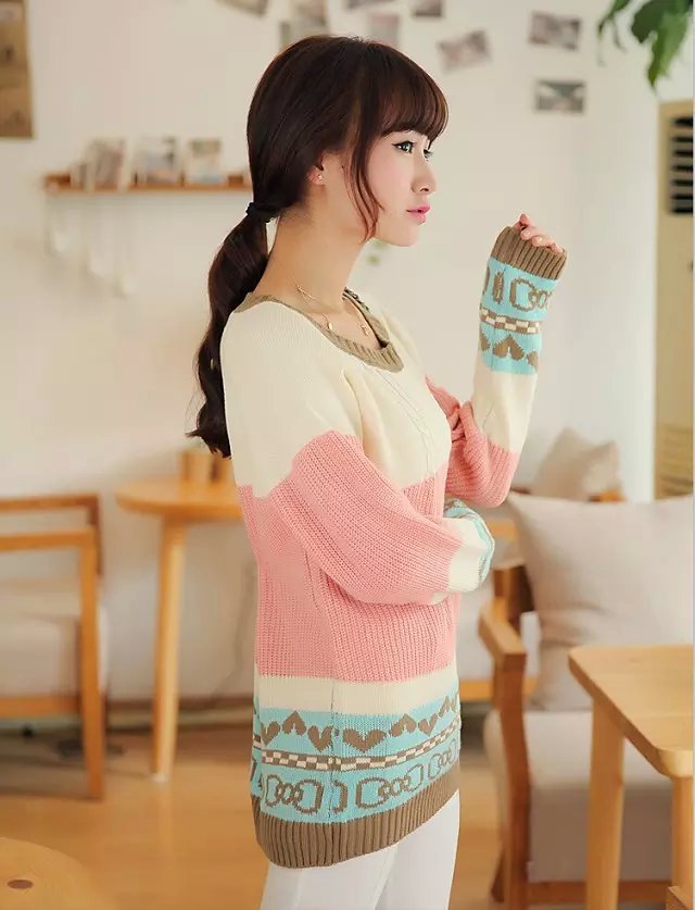Knitting sweaters for women Autumn Fashion Candy colors Jacquard Pullover knitwear long sleeve Casual knitted brand top