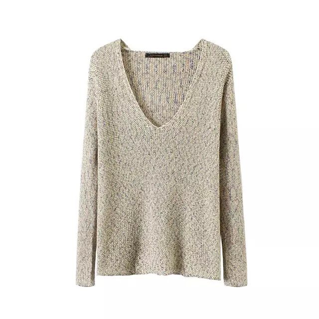 Knitting Sweaters for women Autumn fashion colour mixture pullovers V Neck casual loose long Sleeve Brand Tops