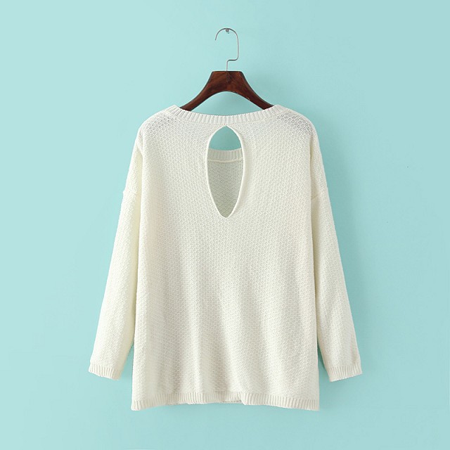 Knitting sweaters for women Autumn Fashion Elegant back Hollow out White Pullover long Sleeve Casual Outwear women vogue