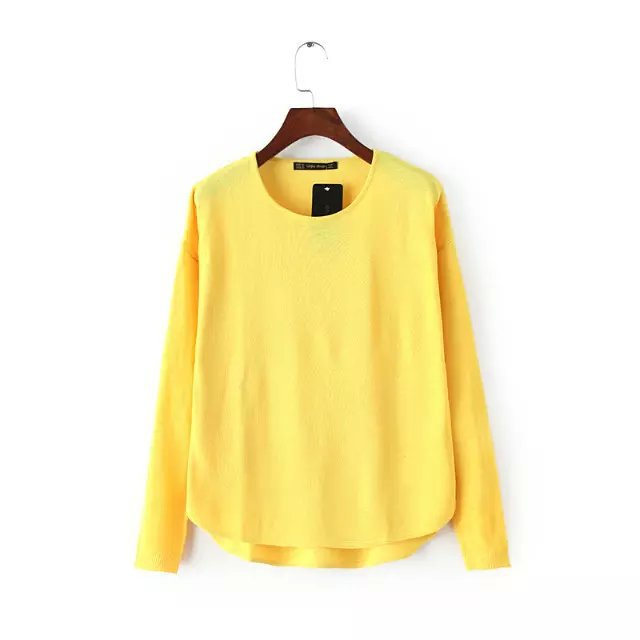 Knitting Sweaters for women Autumn fashion Thin Yellow pullovers O Neck lady casual long sleeve Brand Tops