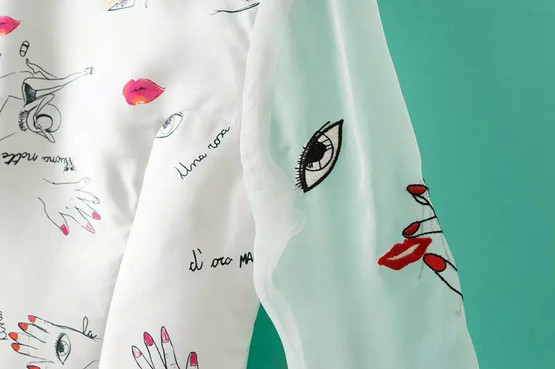 Korean style Dress for women Fashion cartoon print Embroidery Patchwork peter pan collar Ruffles causal vestidos