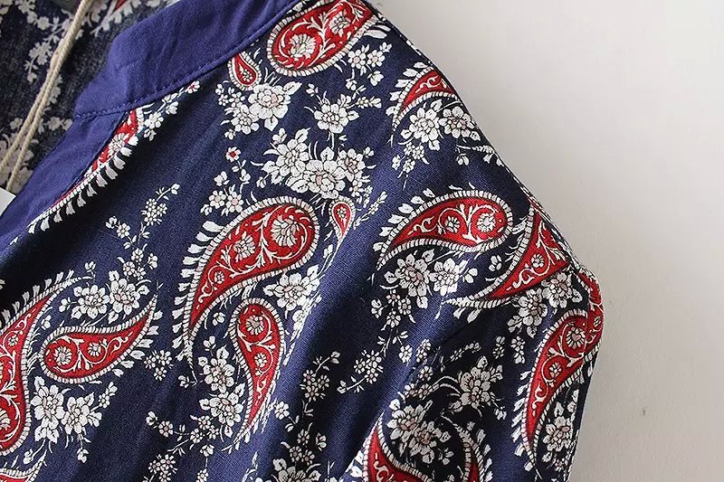 New Autumn Fashion Women Cotton vintage Floral Print Casual purple blouse Long Sleeve V neck Buttons brand tops