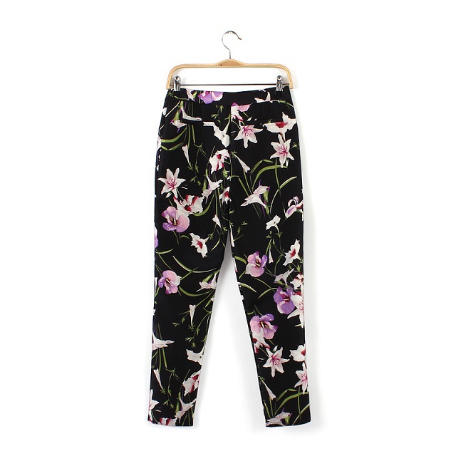 New European style Fashion women elegant floral print pants cozy pencil pants casual slim brand designer pants