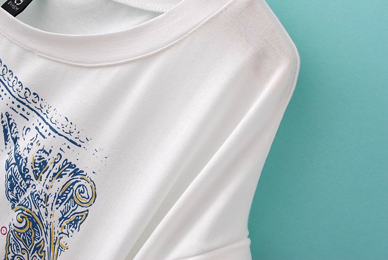 New Fashion Women Cotton white Elegant Elephant Print T-shirt O-neck short Sleeve Casual brand Tops