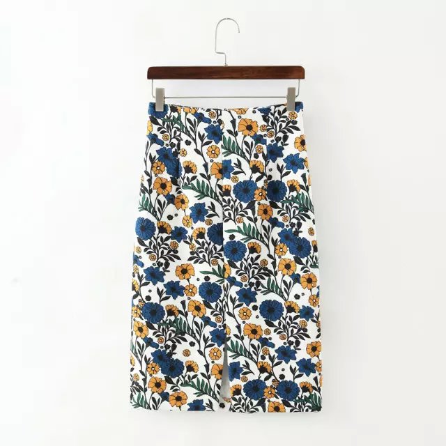 New Fashion Women Elegant floral Knee-Length print pencil Skirt high Waist zipper side open casual fit brand design