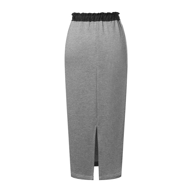 New Fashion Women Elegant winter cotton gray pocket drawstring Elastic waist Mid-Calf Skirts casual brand design quality