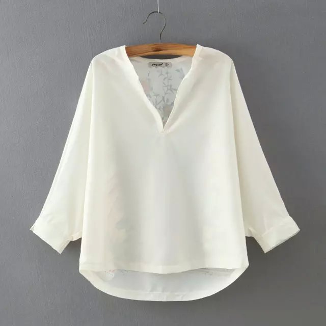 New Fashion Women white floral bird print blouses shirt Three Quarter sleeve v-neck casual brand designer female tops