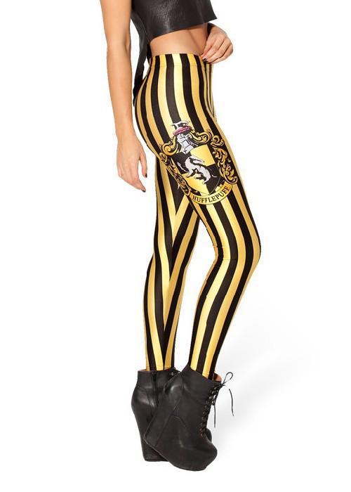 Sexy Leggings for Women Fashion Autumn Elegant Gold Black striped Print Elastic Waist Sport Trousers Brand Female