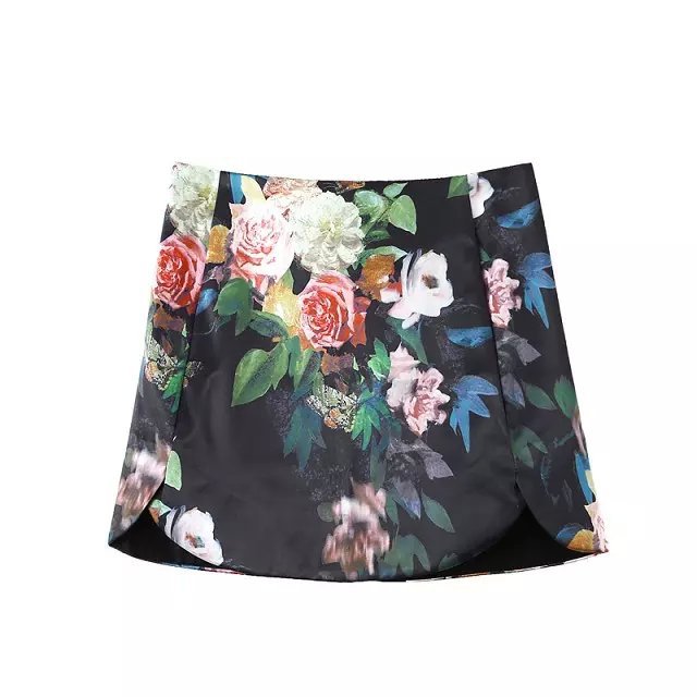 Skirts for Women Vintage Autumn Fashion Satin Floral print Plus Size Zipper casual brand skirt feminino femme