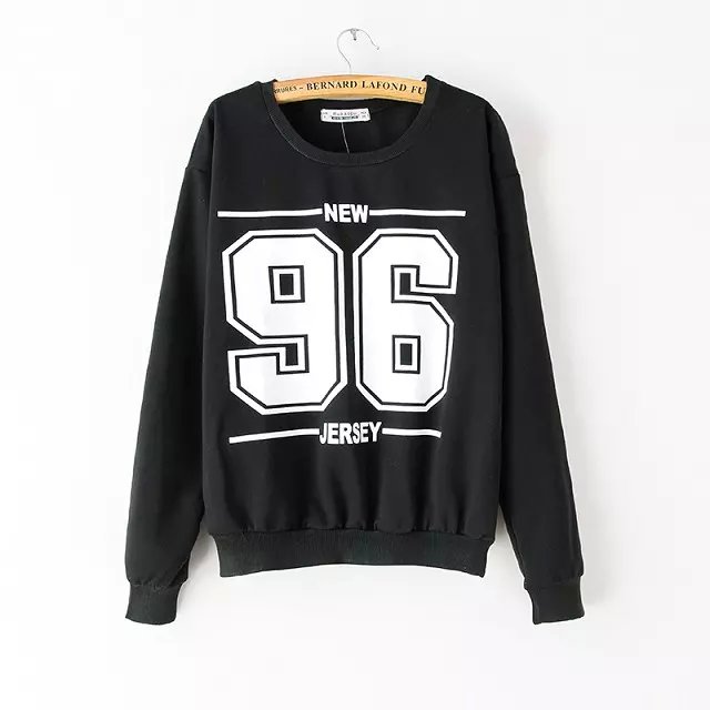 Spring Fashion Women black letter number print sport pullover Casual long Sleeve hoodies sweatshirts moleton feminino