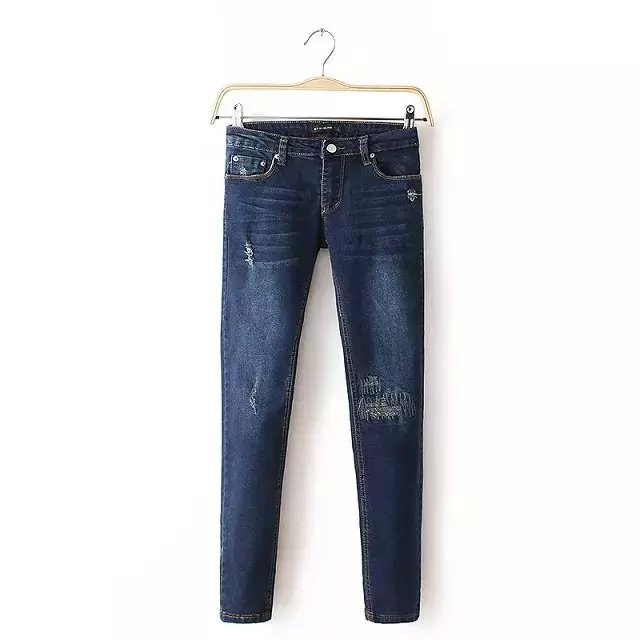 Spring New Fashion Women Denim blue Zipper Jeans pocket ripped fit pencil pants Casual brand streetwear plus size