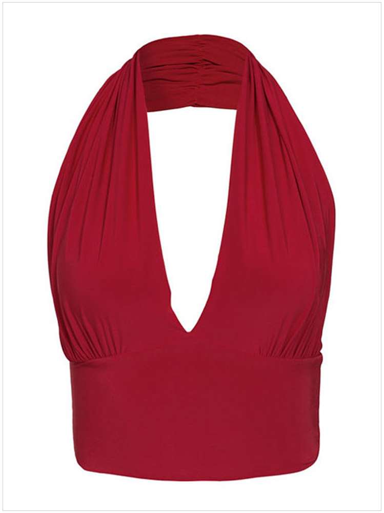 Summer Fashion Women sexy Red backless V-neck sleeveless casual Stretch cozy brand designer Tank Crop tops