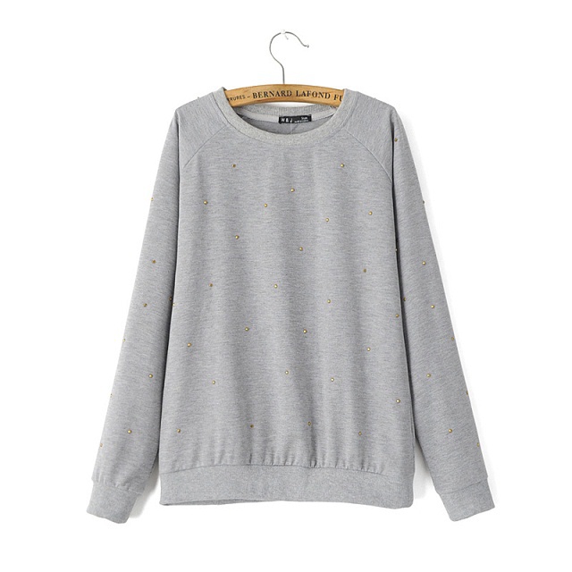 sweatshirt for women Autumn Fashion Brief Beading Black white Grey Pullover knitwear O Neck long sleeve Casual brand tops