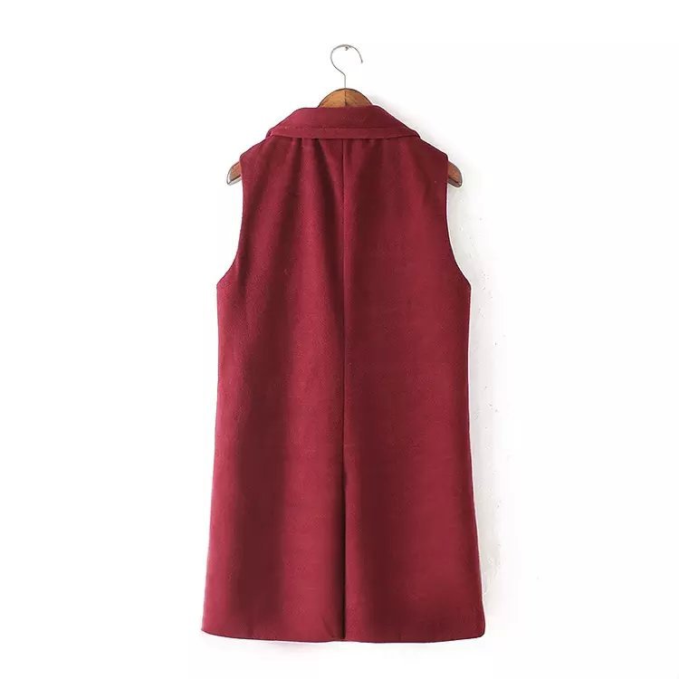 Winter Fashion Vest for Women Red Woolen Office Lady Elegant jackets sleeveless pocket outwear Casual brand